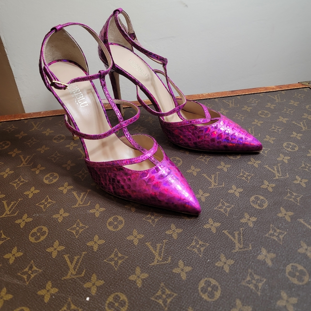 LoriBlu Fuschia T-Strap Pumps